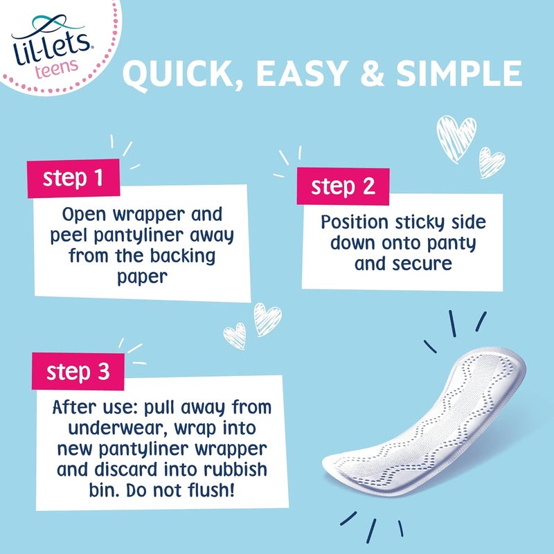 LilLets Teens Liners - 64 Count Pantyliners for Girls - Thin, Absorbent Liners - Soft & Breathable, Fragrance Free for First Periods - Light Days - Image 5